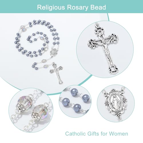 KOMI 6 MM Pearl Rosary Beads With Crucifix, Catholic Necklace for Women With Velvet Bag or Rosary Box - style: Rosary-4