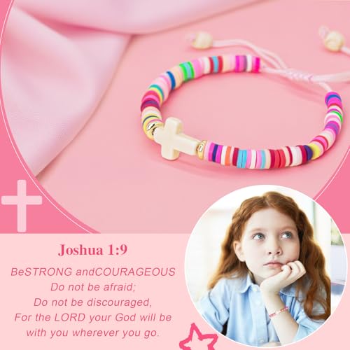 Cute Cross Bracelet Teen Girl Gifts Trendy Stuff Christian Gifts for Kids/Girls/Boys/Teens/Women Jewelry Colorful Jesus Bracelets Christmas Religious Communion Baptism Confirmation Gifts - color: 2-Be Strong and Courageous