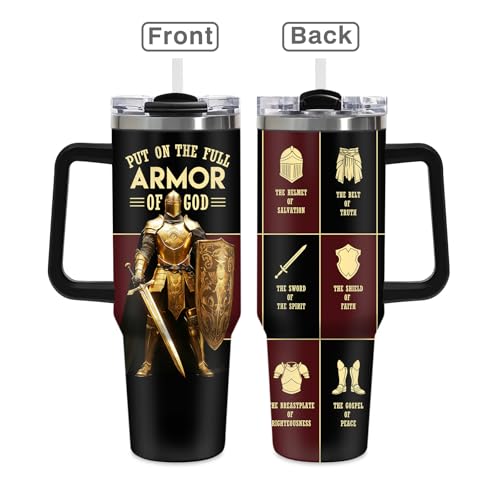 40OZ Christian Tumbler for Men Women, Armor of God Stainless Steel Travel Insulated Coffee Mug, Religious Faith God Jesus Inspirational Appreciation Birthday Christmas Gift for Father Pastors Men - color: Religious-D-3268-L