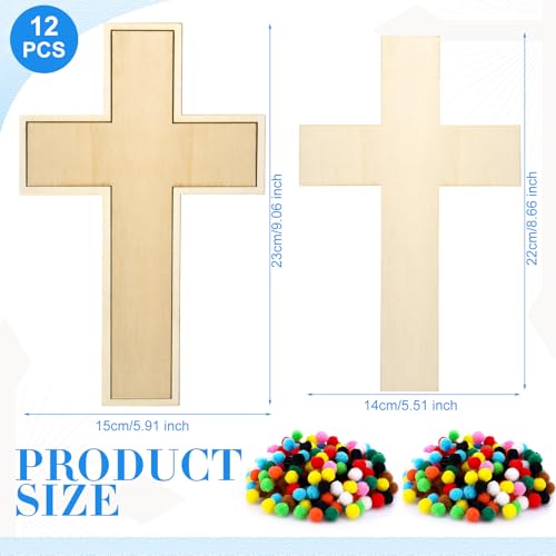 Blueweenly 12 Set Wooden Cross for Crafts, 9 Inch Layered with 200 Balls