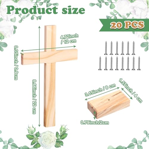 Suzile 20 Pcs Wooden Crosses for Craft Centerpiece Bulk Christian Nativity Tabletop Standing Baptism Religious Church Cross Sunday School First Communion Easter Party Favors, 8.66 x 4.72 Inch