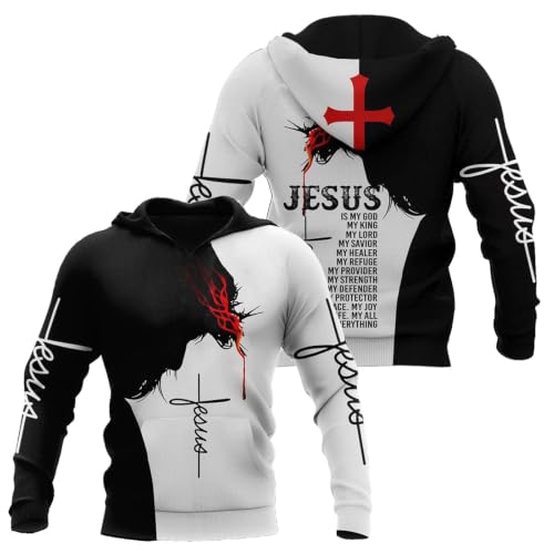 3D Christian Jesus Hoodies for Men Women Unisex Praying Hands Sweatshirt Pullover king Printed sweater - color: Jesuswhite, size: Small