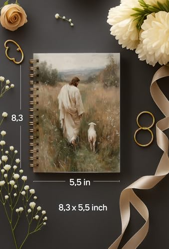bitCNY Jesus Leaves the 99 Sheep Christian Spiral Notebook, Jesus and Lamb Religious Notebook Journal for Women Church, Christian Gifts for Women, Prayer Journal, 5.5x8.3 Inch - color: Jesus and Lamb 2