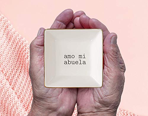 Simply Charmed Amo Mi Abuela – Cute Spanish Gift for Grandmother - Ceramic Jewelry Dish or Ring Holder – Elegant Trinket Tray - style: Abuela (Spanish)