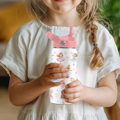 16 oz Ballet Water Bottle with Straw, Insulated Stainless Steel Tumbler - color: Ballet
