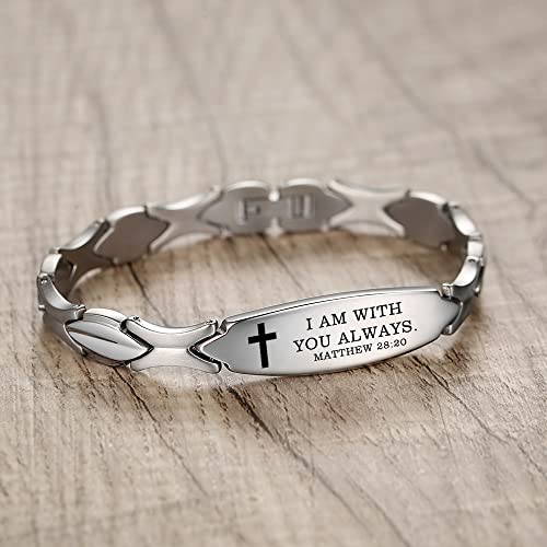 LinnaLove Bible Verse Bracelet - 316L Stainless Steel Silver Religious Gift for Her - style: With You Always - Matthew 28:20
