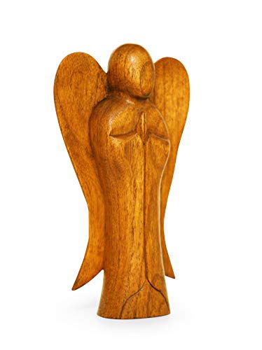 G6 Collection Wooden Handmade Abstract Sculpture Statue, Praying Angel, 10" - style: Praying Angel