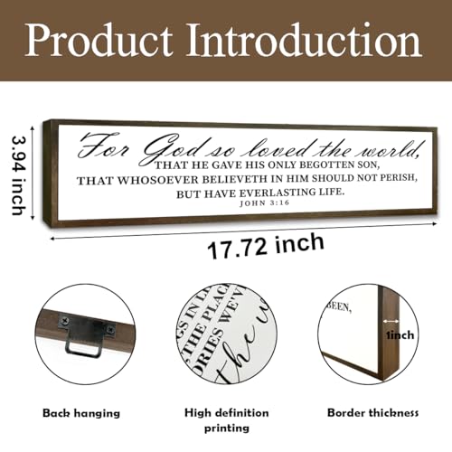 Christian Decor, Bible Verse Wall Art, Farmhouse Home Decors, Wooden Framed Wall Plaque, John 3:16 Scripture Wood Sign, For God So Loved the World Sign 17.8x4x1.2 inches - color: Wood