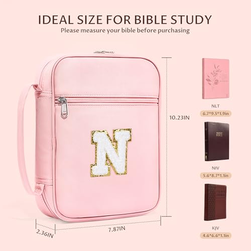 WOBAGMEN Bible Cover for Women,Pink PU Leather Personalized Bible Case with Bible Study Supplies,Including Tabs and Highlighter Set, Faith Chiristain Gift for Women Girls (Pink, N) - size: N