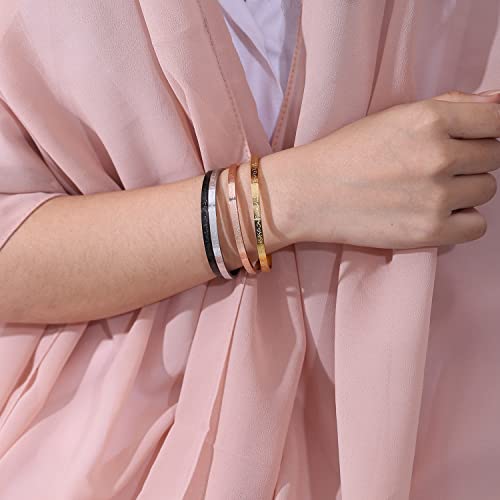 Qitian Islamic Jewelry Gifts for Women Allah Gold Bangles Bracelets Ayatul Kursi Arabic Cuff Bracelet for Women Men Islam Eid Ramadan New Year Gifts - color: I-Rose -Thin
