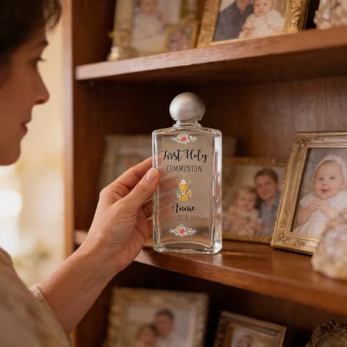 Personalized First Communion Holy Water Bottle - Laser Engraved Name & Date - color: Communion Pink