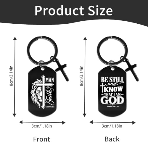 Keychain for Men Boys, Dog Tag Style Key Chain, Black Key Rings Birthday Christmas Veteran Day Gifts - style: Be Still and Know That I Am God