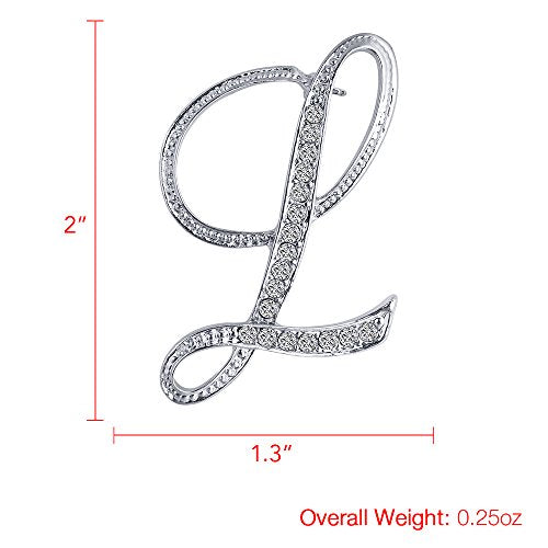 A-Z 26 Letters Pins Brooches Silver Plated Metal Broaches Pins-Clear Crystal Initial Breastpin - color: 1pcs-L