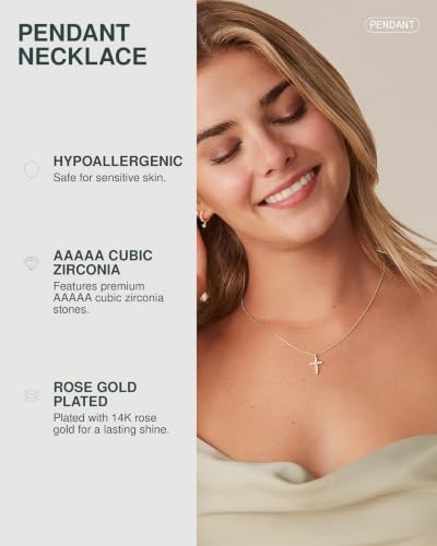 PAVOI 14K Gold Plated Cubic Zirconia Cross Necklace for Women | Cross Faith Pendant Necklaces - color: Rose Gold