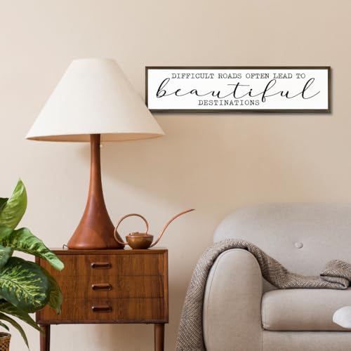 Motivational Wall Art, Decorative Signs and Plaques, Framed Wooden Hanging Sign, Inspirational Gift, Difficult Roads Often Lead to Beautiful Destinations Sign 17.8x4x1.2 inches - color: Day Sign 26