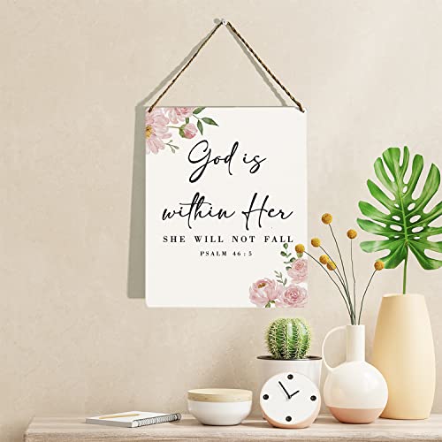 KongMoTree Bible Verse Wall Decor Wooden Hanging Sign, Christian Wall Decor, God Is Within Her She Will Not Fall Psalm 46:5, Scripture Wall Art Decor for Farmhouse Home Office, 8 x 10 Inches - color: Psalm 46:5