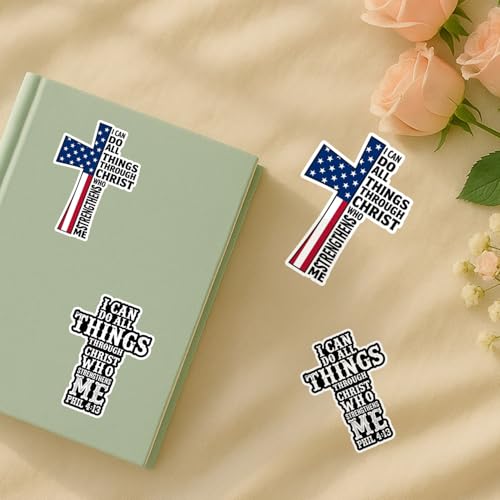 4 Pcs Christian Cross Stickers - Waterproof Vinyl Christian Sticker Pack - color: Usa Flag Cross Stickers