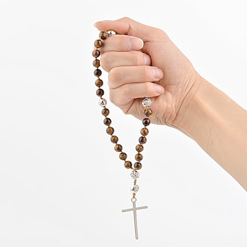 KIKILA Handmade 8mm Anglican Prayer Beads Rosary Natural Stone Beads with Cross Custom Rosary - style: Tiger Eye