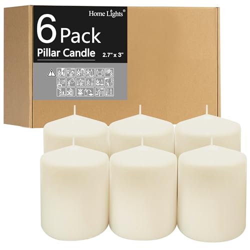 Pillar Candles - 2.7x3 inch | 30 Hours Burning, 6 Count - White Unscented Smokeless European Pillar Candles - Perfect for Wedding, Parties, Spas, Home Gatherings and Dinner - size: 27X27P