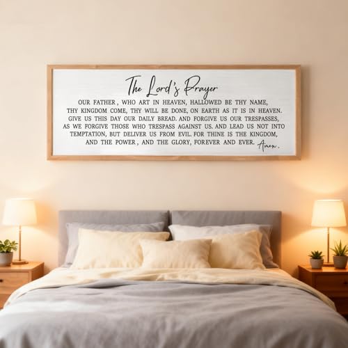 Our Father Prayer Bible Verse Framed Wall Art, 40''×15'' Rustic Religious Christian Lords Prayer Sign for God Jesus Christ Prayer, Horizontal Holy Inspirational Catholic Scripture Decor - color: Natural Frame, style: The Lord