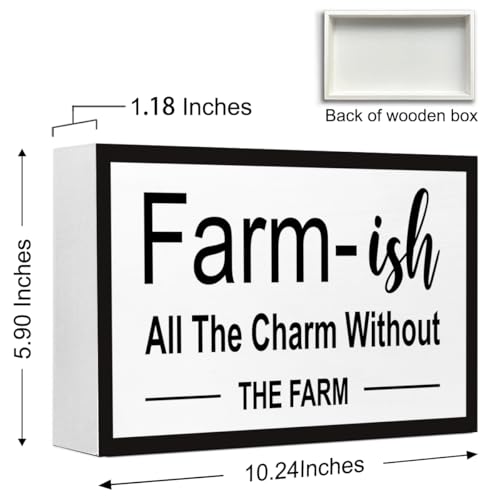 Farm-ish Sign Wooden Box Desk Decor,Rustic Farmhouse Home Wood Block Sign for Home Living Room Wall Shelf Tabletop Decor 10'' x 6' - style: Farm-ish Sign