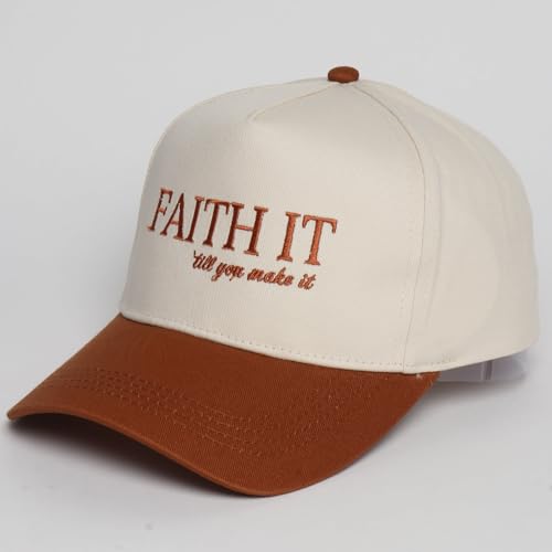 MIRMARU Christian Theme Embroidered 5 Panel Cotton Trucker Hat Snapback Cap for Men and Women - color: Faith It, Coffee