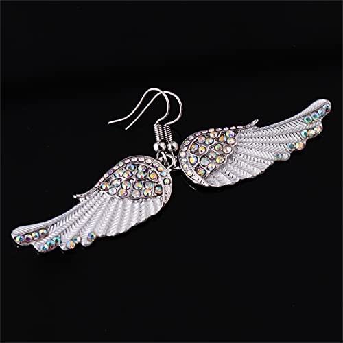 coadipress Angel Wing Earrings for Women Unique Silver Plated Fairy Feather Guardian Dangle Drop Hook Earrings Jewelry - color: White Wing