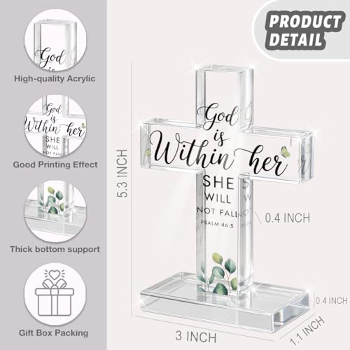 PVOPVO Inspirational Christian Religious Cross Decor Gifts Spiritual Baptism Gifts for Women Faith Psalm 46:5 Bible Verse Decor for Home Prayer Room Office Shelf God is Within Her Crosses - color: god8