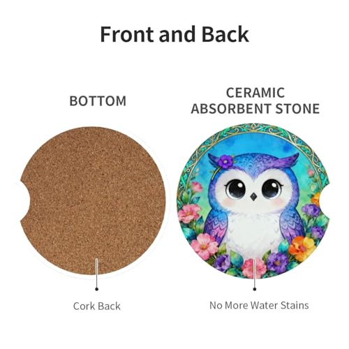 Owl 2 Pack Car Cup Holder Coasters Absorbent Ceramic Drink Coasters - color: Yellow