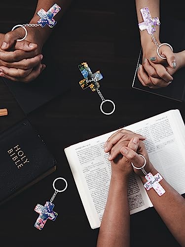 120 Pcs Christian Keychain Gifts Inspirational Bible Verse Women Keychain Bulk Acrylic Religious Cross Keyrings Floral Scripture Gifts Jewelry for Women Men