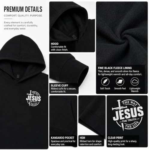 Jesus Sweatshirt For Men The Way The Truth The Life Christian Faith Hoodie - color: Black1, size: Medium