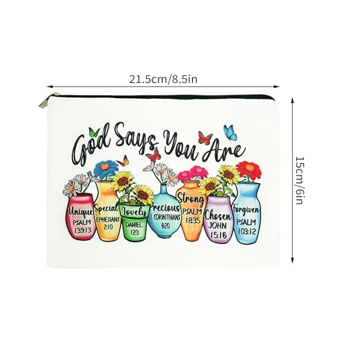 1 Pcs Christian Makeup Bag(8.5x6 in) Bible Verse Cosmetic Pouch, Inspirational Scripture Bag, Heartfelt Gift with Positive Affirmations & Encouragement Floral Pattern Women's Organizer Bag (C) - color: C