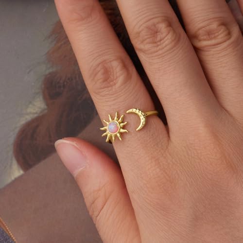 MUNDELL Opal Star and Moon Open Ring for Women Water Drop Adjustable Ring Vintage Cross Faith Wrap Finger RingsStatement Ring Fine Jewelry - color: Yellow Gold