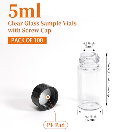 5ml Clear Glass Screw Cap Vials 100pcs Small Bottle - size: 5ml 100pcs