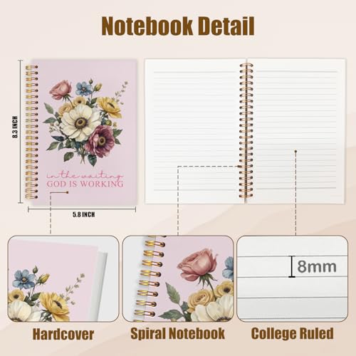 WUCHJ Boho Purple Floral Christian Notebook Journal,Pink Journal God,Purple Bible Verse Journal,Pink in the Waiting God Is Working Religious Spiral Notebook Journal for Note Taking, Christian Faith Gifts for Women, 5.5x8.3 Inch - color: god is working Pin