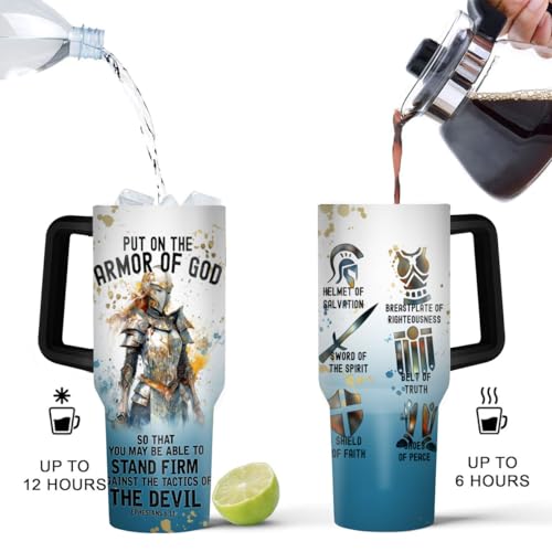 Jesuspirit Christian Gifts for Men, Women - Fathers Day, Pastor Appreciation Religious Gift For Men - Christian Coffee Mug - Armor Of God Stainless Steel Tumbler (Armor Of God Women, 40OZ)