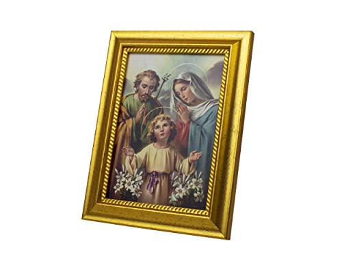 Framed Holy Family Art Print | Metallic Gold-Tone Frame | Great Catholic Gift for Baptism, First Reconciliation, or First Holy Communion | Christian Home Décor
