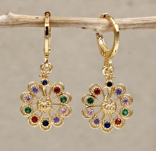 18K Gold Plated, Dangle Earrings for Women, Flower/Heart Drop earrings, Hypoallergenic Cubic Zirconia Earrings, Lightweight, Party, gold earrings, Jewelry for Gifts, Fashion - style: 4Pack-Drop-Mix