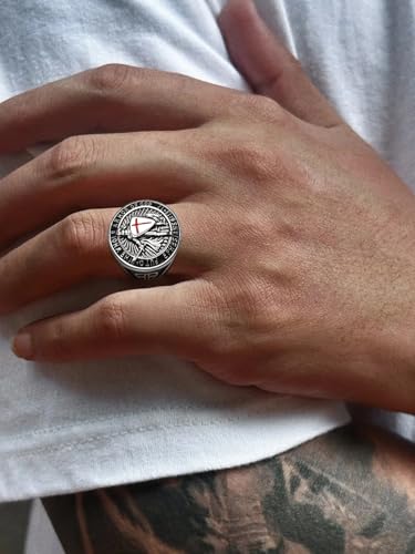 Christian Ring Knights Templar Put On The Whole Armor Of God Ephesians 6:13-17 Red Cross Design Men's Religious Catholic Ring,Biker Punk Cocktail Party 316L Stainless Steel Rings For Men Gift - color: A-Silver