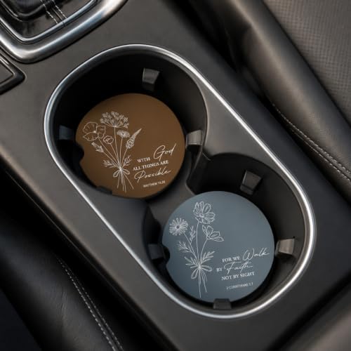 2 Pack Bible Car Coasters for Cup Holders, Cup Holder Coasters - color: Flower Bible Verse