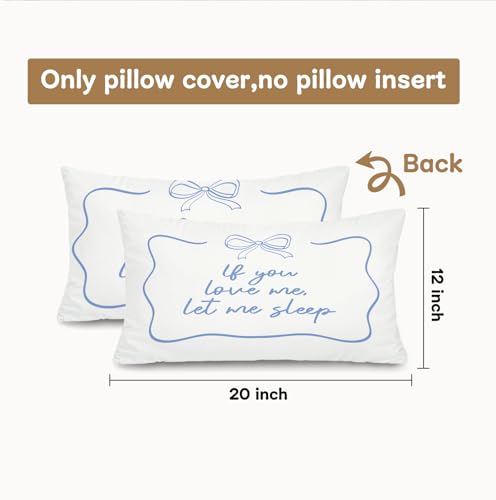 Blue Bedroom Decor,Coquette Blue Bow Pillow Cover - color: White-sleep