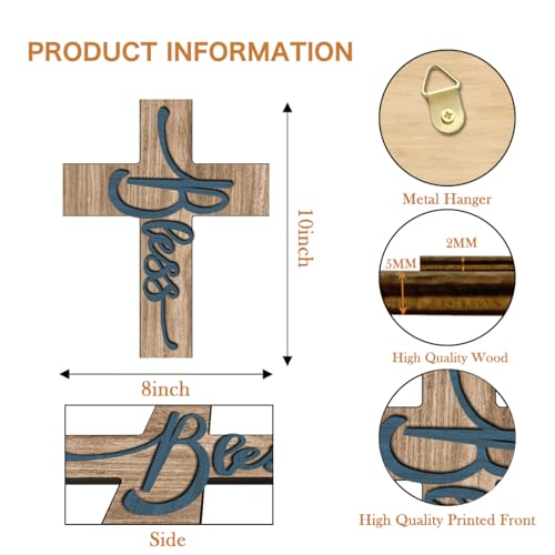 Blue Bless Biblical Verse Cross Wall Decor - Christian Wooden Cross - Christian Wooden Hanging Decorations for Home Easter Christmas Farmhouse Kids Room, 8x10 Inches -A05 - color: B Blue Bless