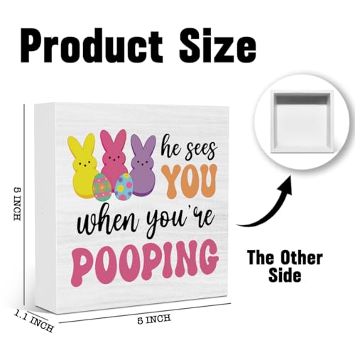 Funny Easter Bathroom Peeps Decor for Home Easter Sign Bunny Decorations for Office Home Farmhouse Bathroom Restroom Lavatory Decor 5 X 5 Inches - color: Pooping