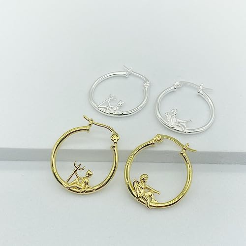Fashion Angel Devil Asymmetric Hoop Earrings for Women Whimsical Huggie Dangle Drop Earring Unique Jewelry Gifts Birthday - color: Silver,Big