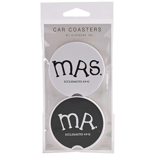 Dicksons Inspirational Christian Car Coaster Accessory for Cup Holder, Religious Wedding and Anniversary Giftable for Couples 2.75 x 2.75 Inch Absorbent Ceramic Mr. & Mrs. Black and White Pack of 2