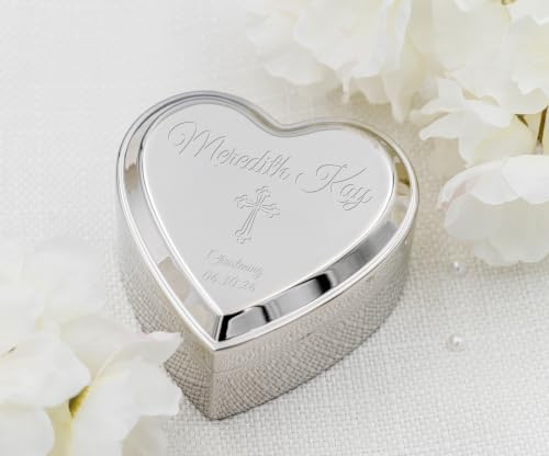 Cherished Moments Personalized Christening Jewelry Box, Heart Keepsake - color: Silver-Christening