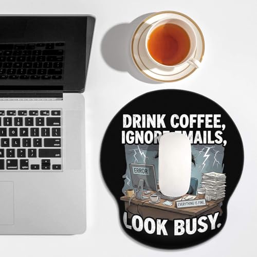 Britimes Ergonomic Mouse Pad with Wrist Support, Dog Coffee - color: Retro Dog Black
