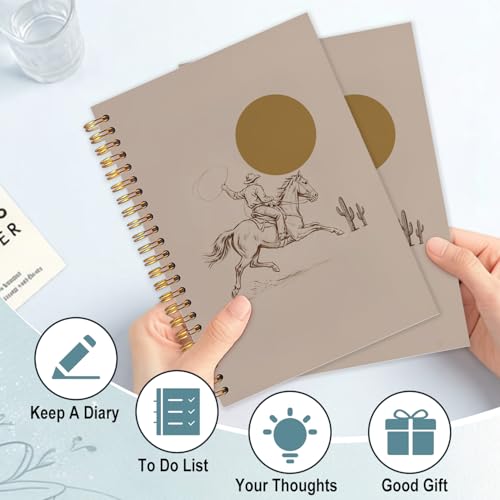 Boho Western Cowboy Spiral Notebook 5.5x8.3 - color: White Boho Western Cowboy
