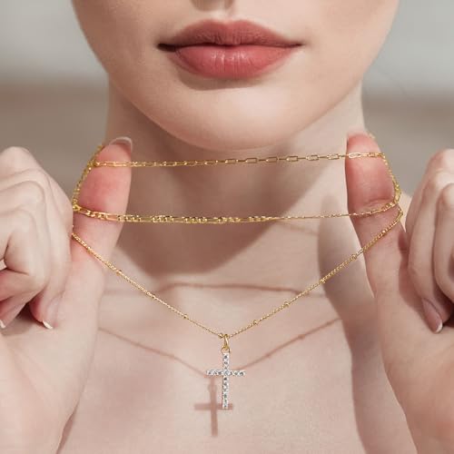 Cicy Bell Cross Pendant Necklace 18k Gold Plated Layered Necklaces - color: Style A-Yellow Gold