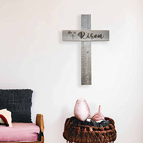 Rockin' Wood Rustic Reclaimed Wood Cross, wall decor handmade in the USA, rustic Christian Home Decor, cross wall decor (He is Risen Cross, Large) - color: He is Risen Cross